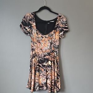 MINKPINK Black Dress with Peach Floral Print